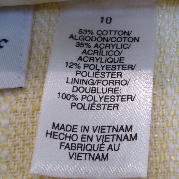 Butter Yellow & Beige Melange Plaid Tweed Jacket with Frayed Edges Sz10 - Picture 7 of 13